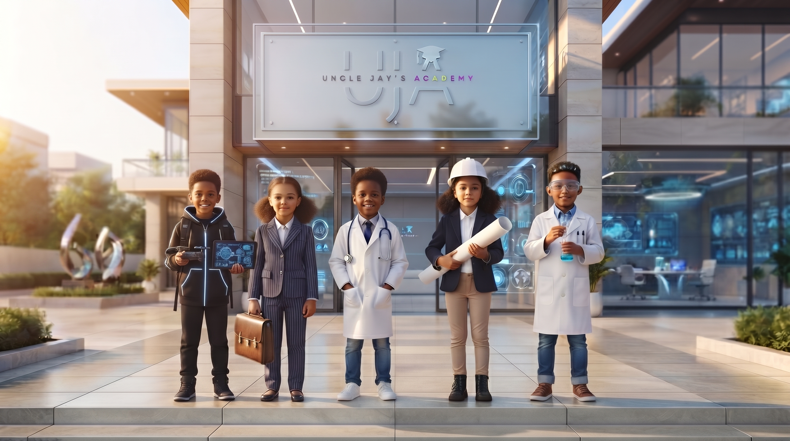 Children standing outside Uncle Jay's Academy